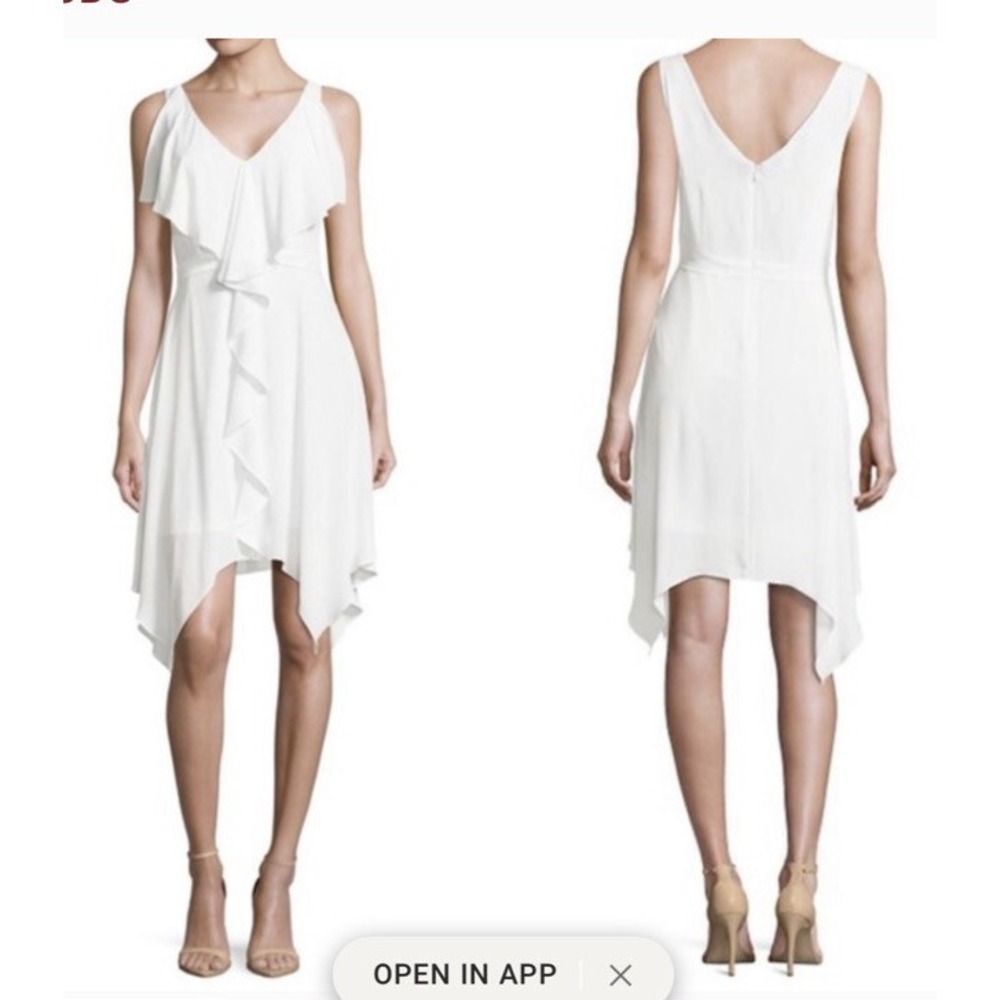 BCBG MAXAZRIA White Jessica Ruffle Chiffon Fit & Flare Dress Size 2 XS
